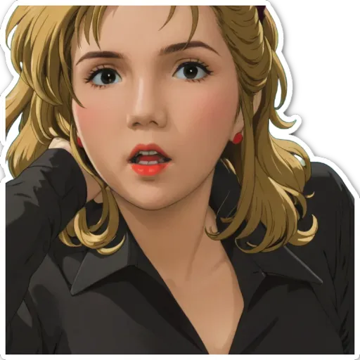 A cartoonish drawing of a girl with red lipstick.