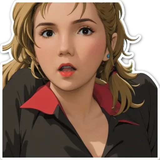 A sticker of a girl with a red lipstick.
