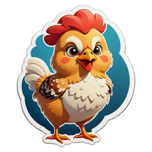 A cartoon image of a chicken with a red beak.