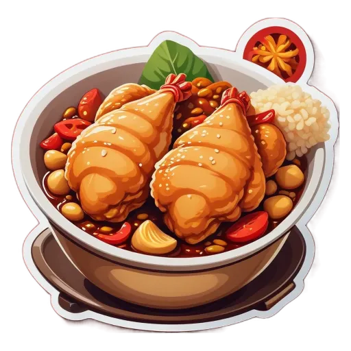 A bowl of food with two chicken legs in it.