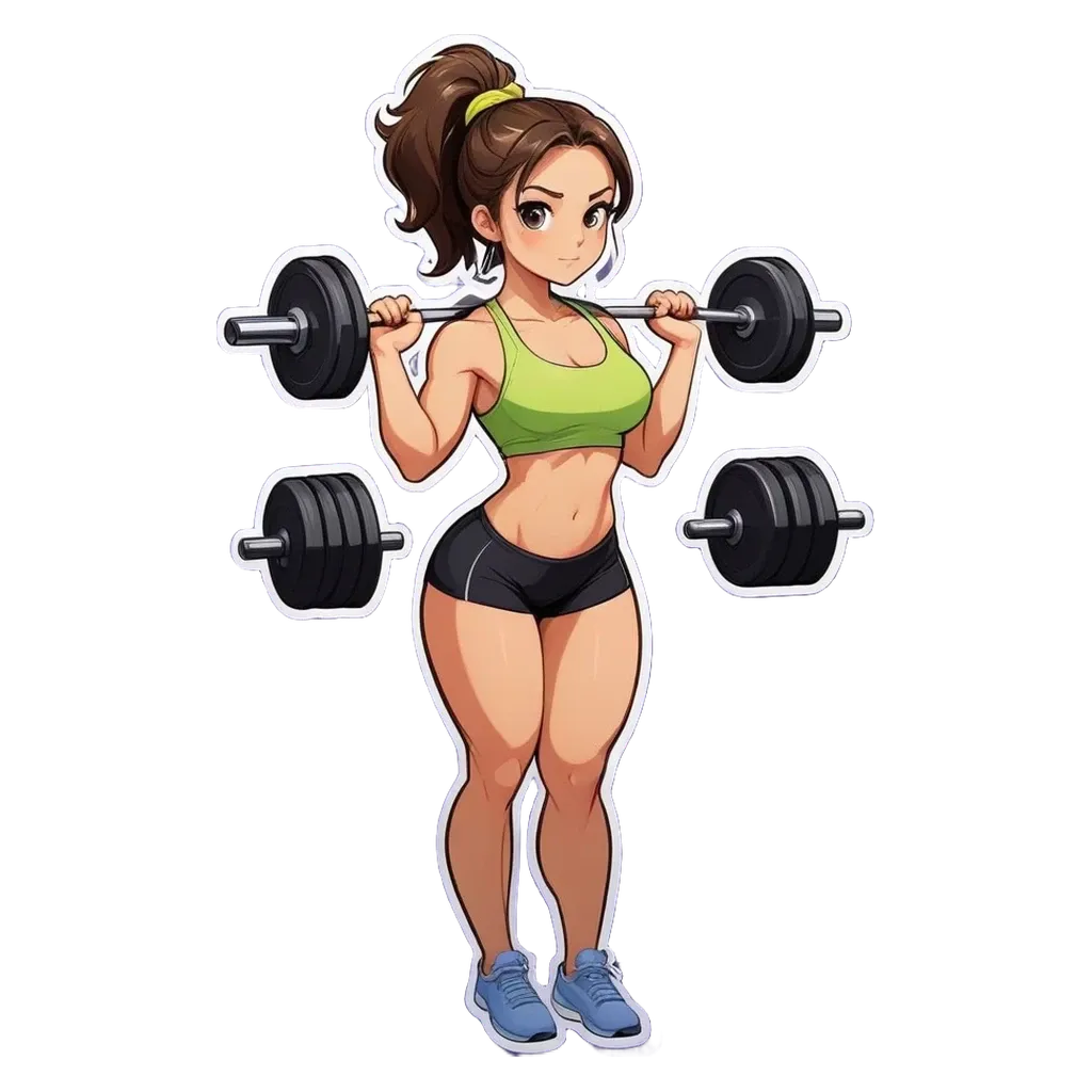 A women lifting weights in a cartoon style.