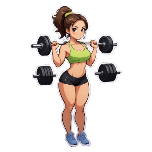 A women lifting weights in a cartoon style.