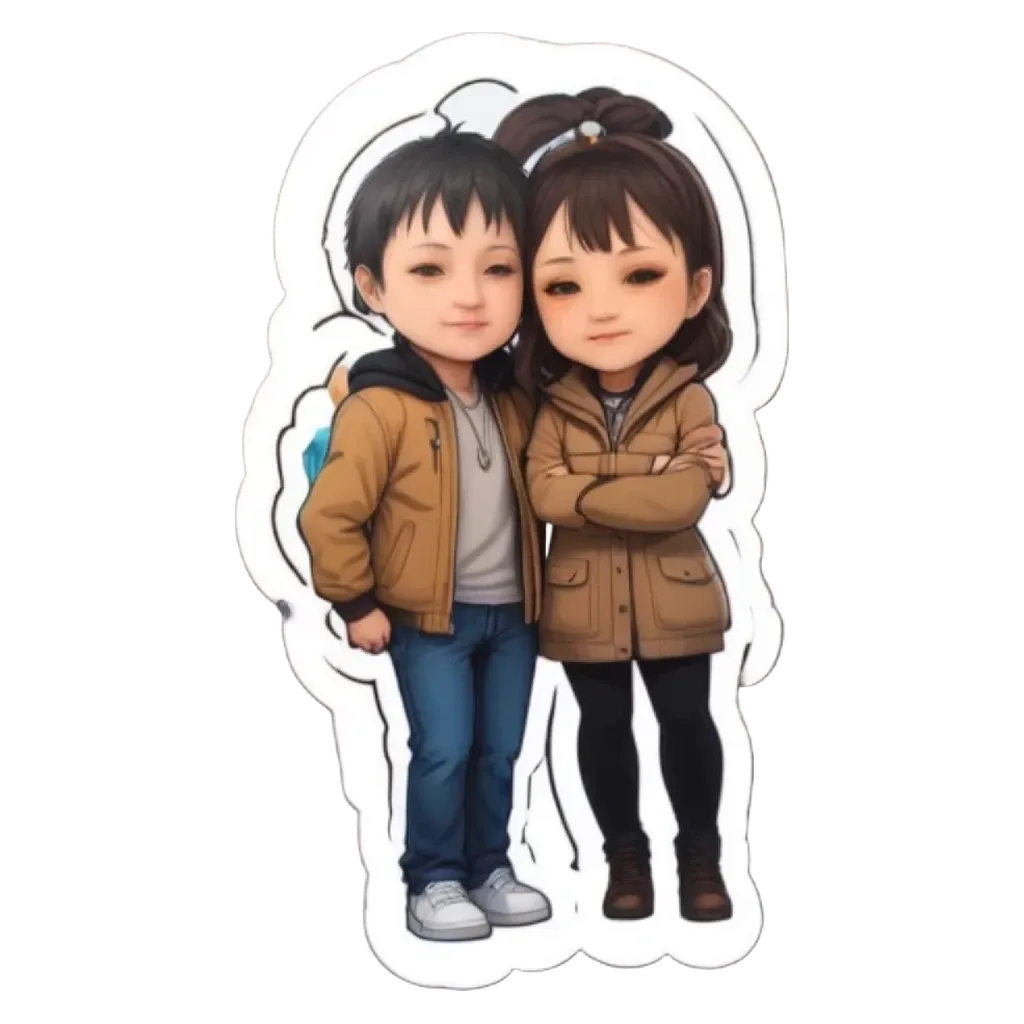 A boy and girl cartoon characters stickers.