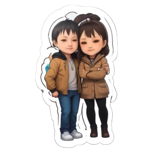 A boy and girl cartoon characters stickers.