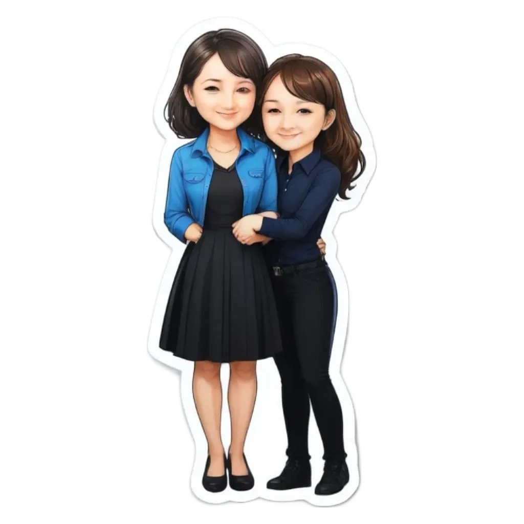 A cartoonish drawing of two women embracing.
