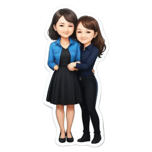 A cartoonish drawing of two women embracing.