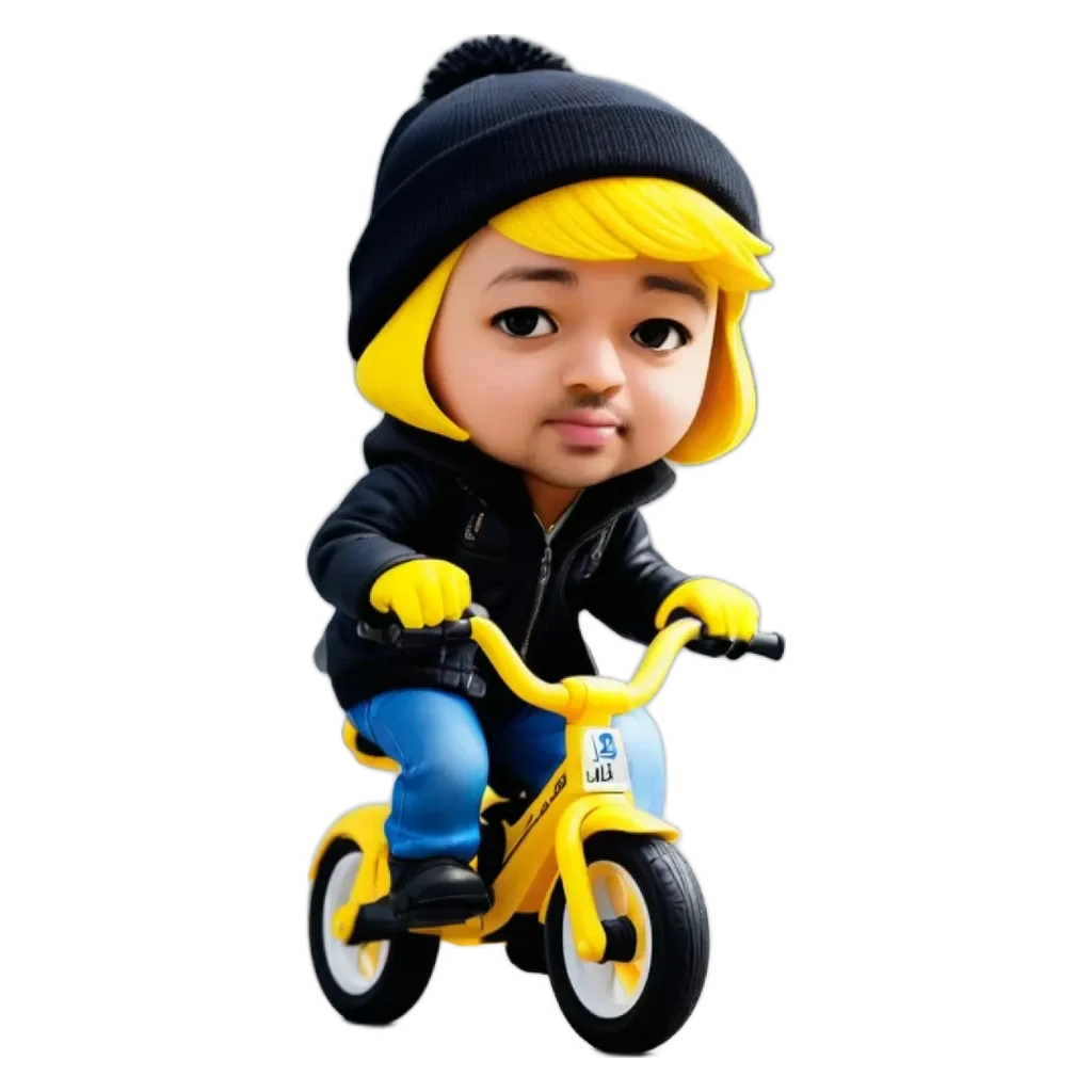 A child wearing a yellow hat and riding a small bike.