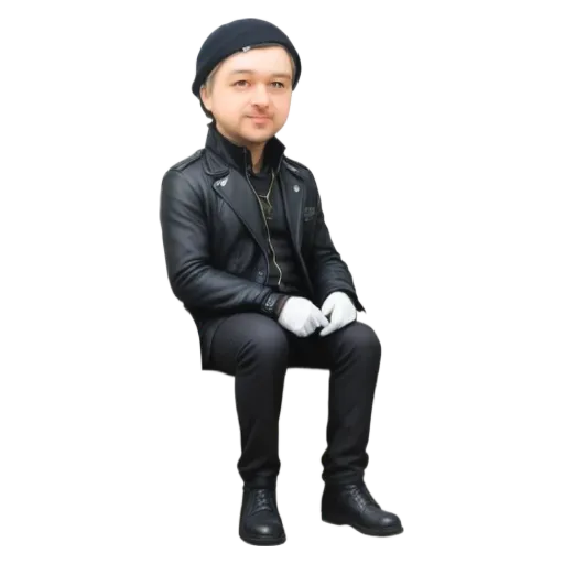 A statue of a man wearing a black jacket and hat.