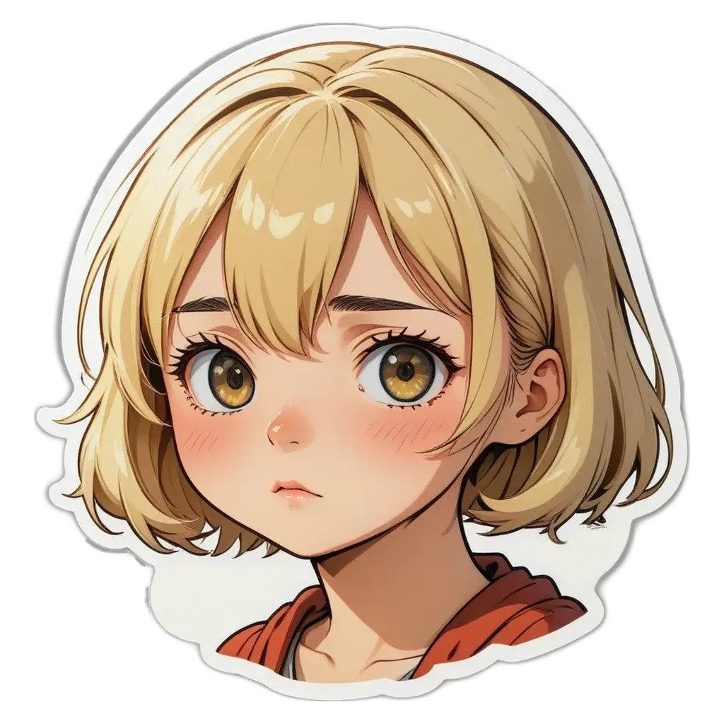 A girl with a sticker on her face that makes her look sad.