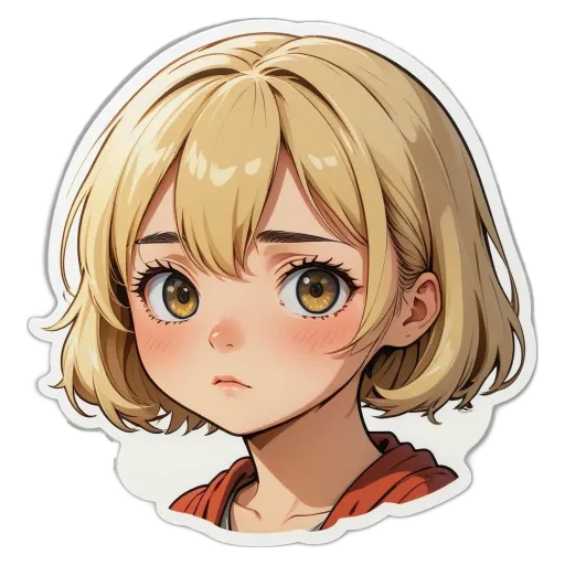 A girl with a sticker on her face that makes her look sad.
