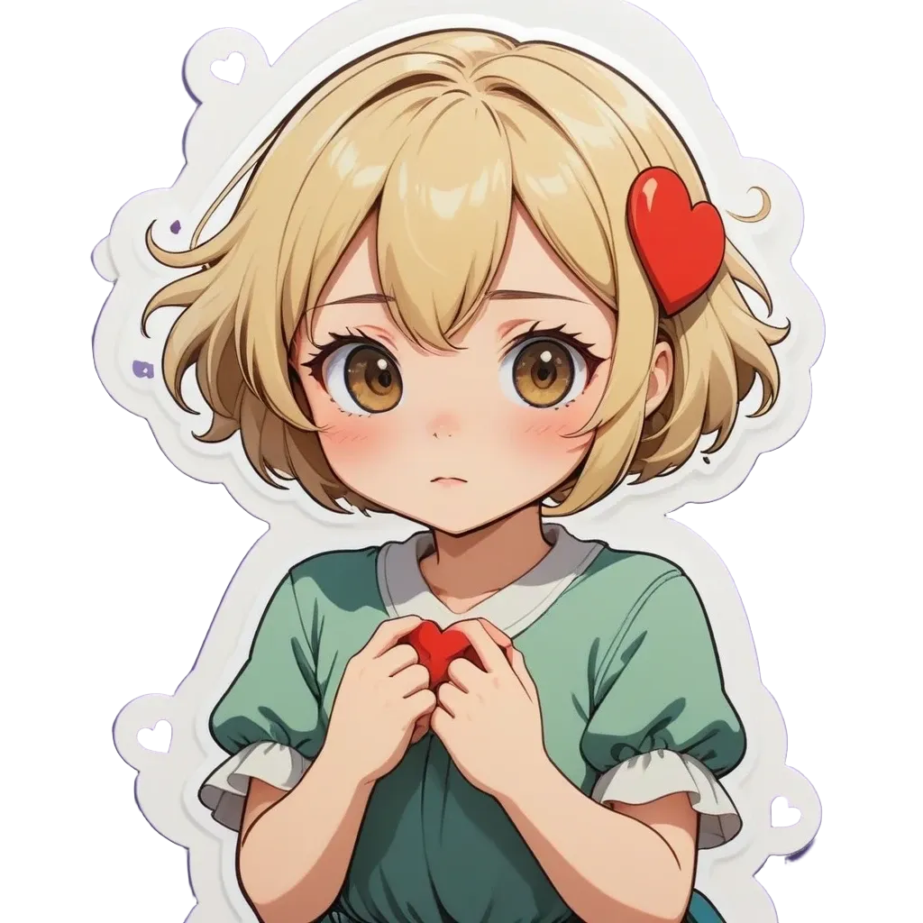 A girl with a heart on her head holding a heart.