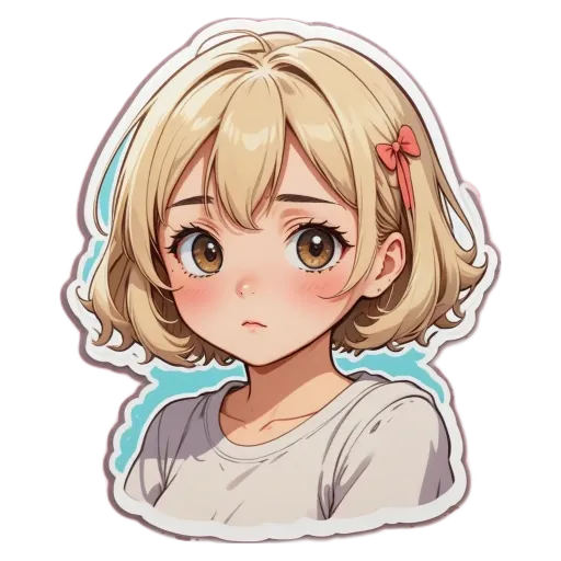 A girl with a bow in her hair is looking down with her eyes watering.