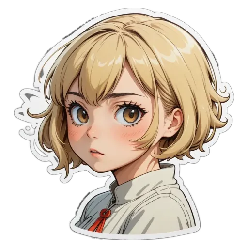 A sticker of a girl with crazy hair.