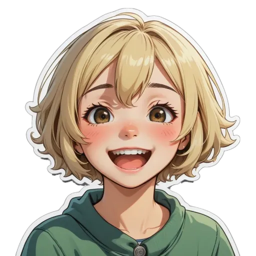 A girl with a sticker on her face that makes her smile.