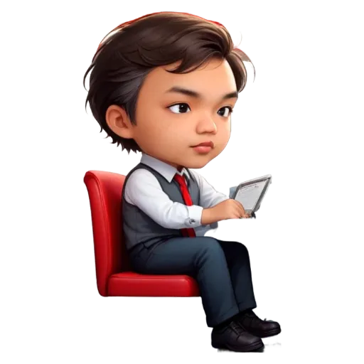 A boy is sitting in a red chair and using a laptop.