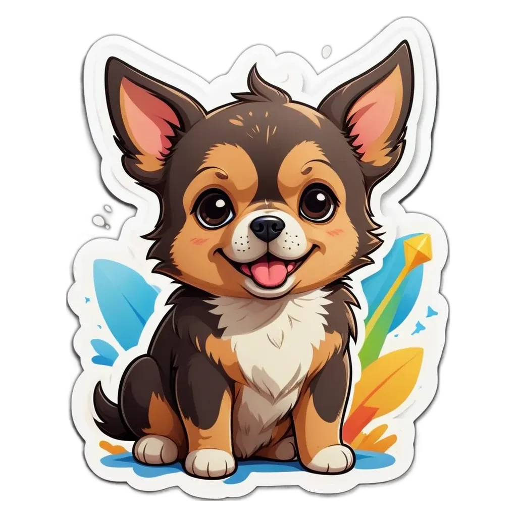 A cute puppy chihuahua sticker is sitting on a black background.