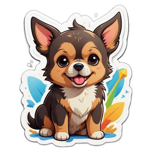 A cute puppy chihuahua sticker is sitting on a black background.
