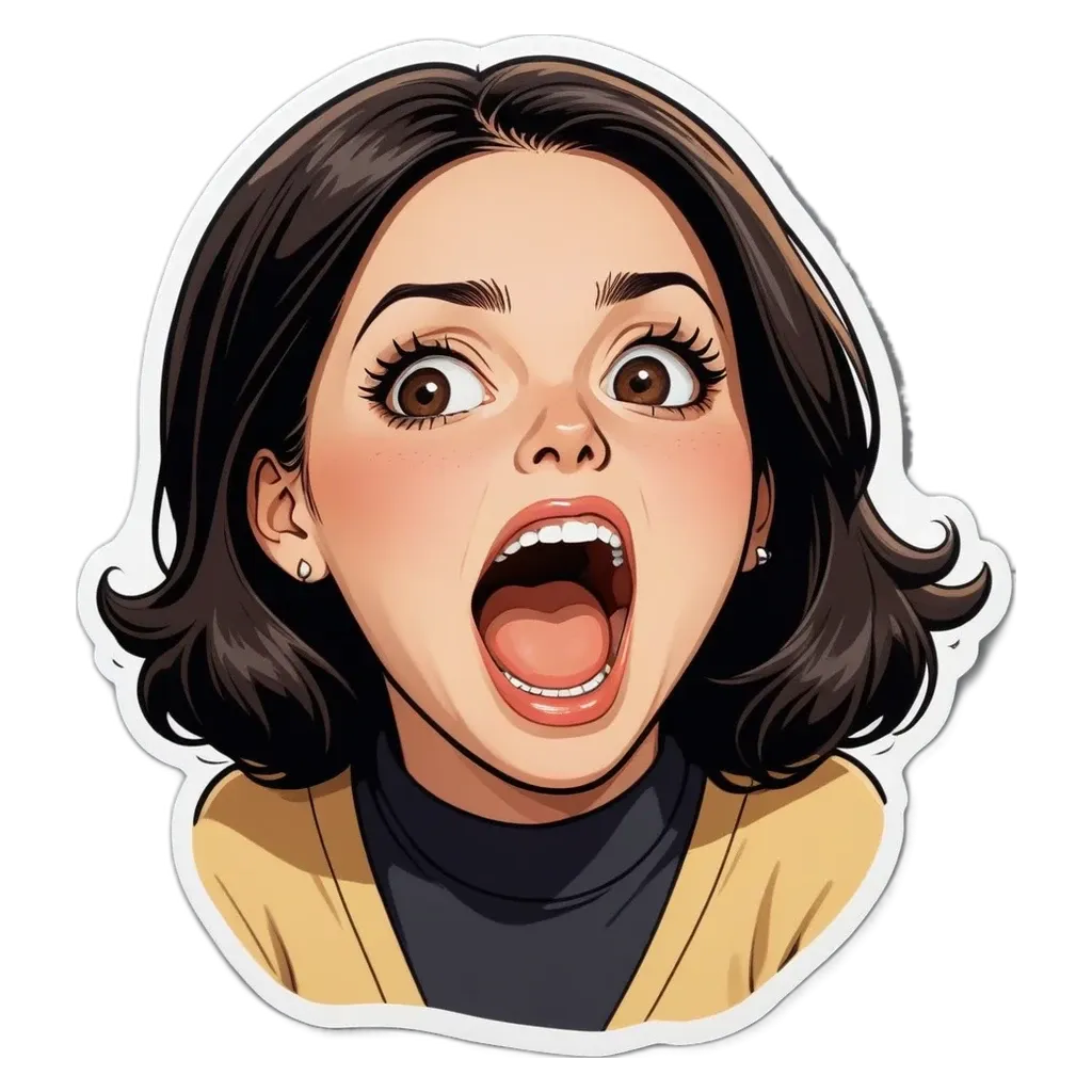 A woman with a mouth open like she's surprised.