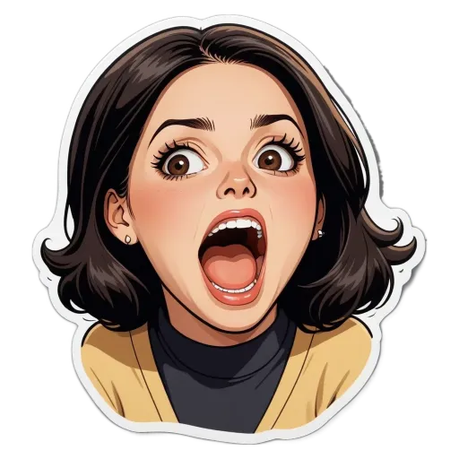A woman with a mouth open like she's surprised.