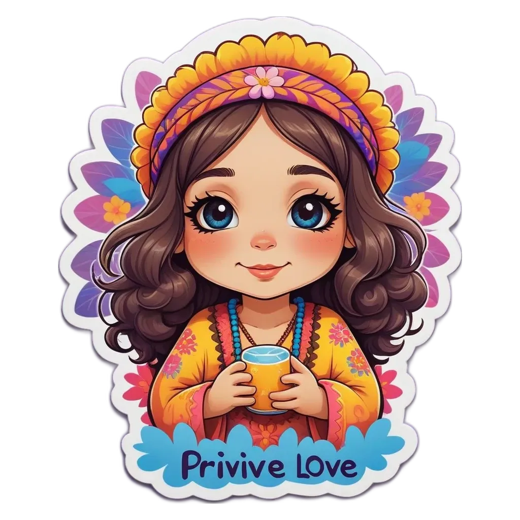 a girl with a private love sticker on her head.