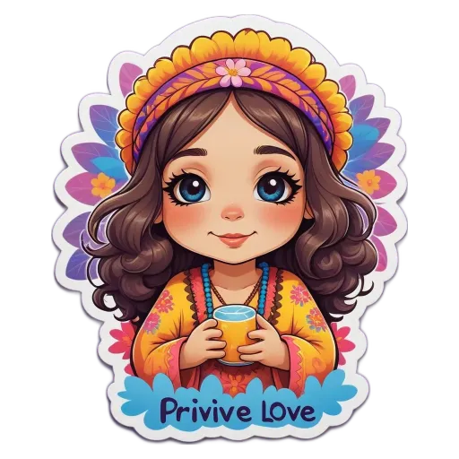 a girl with a private love sticker on her head.