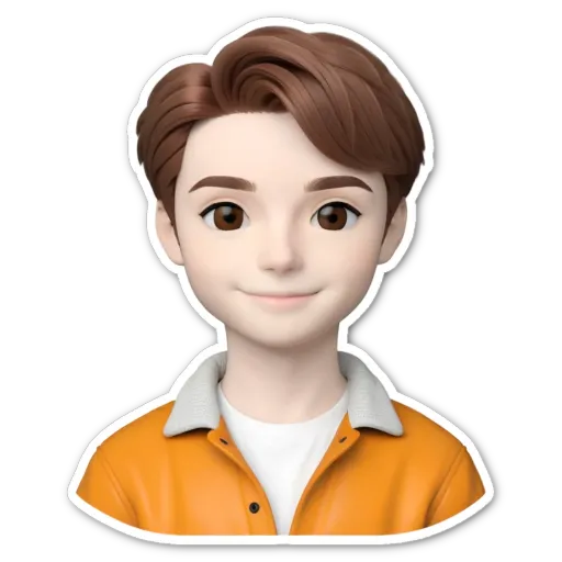 A boy wearing an orange shirt with a collar.