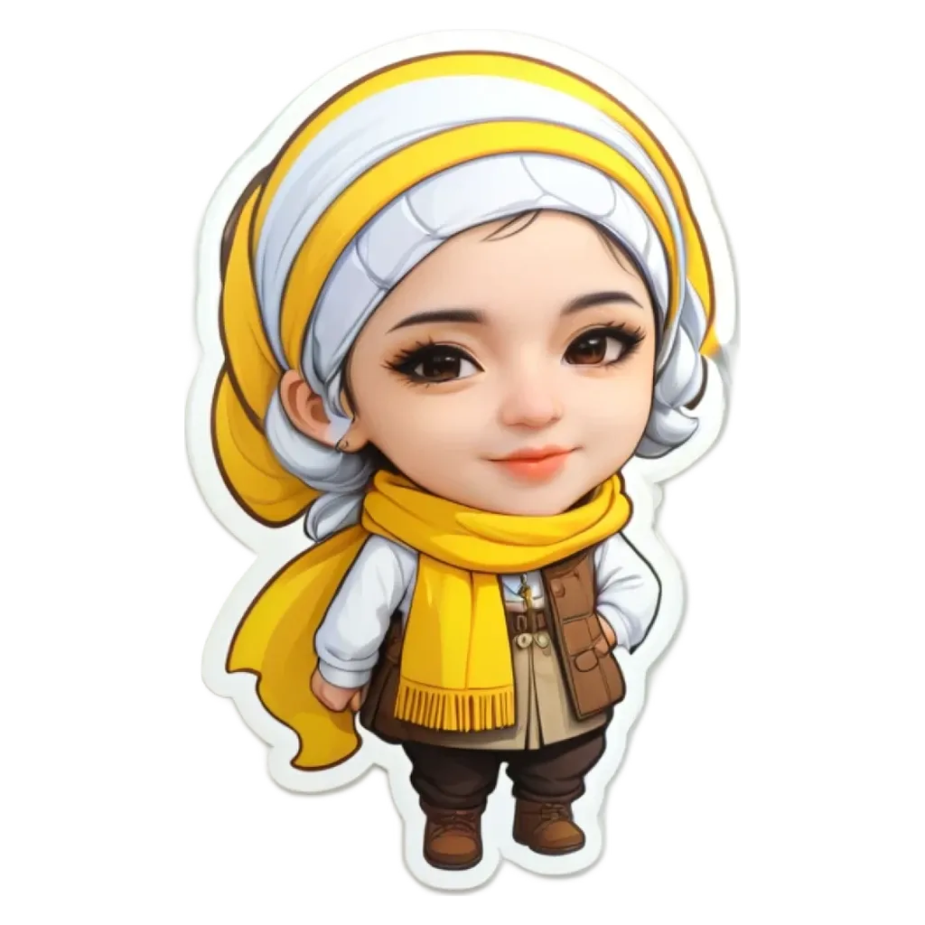 A girl wearing a scarf is depicted in a cartoon style image.