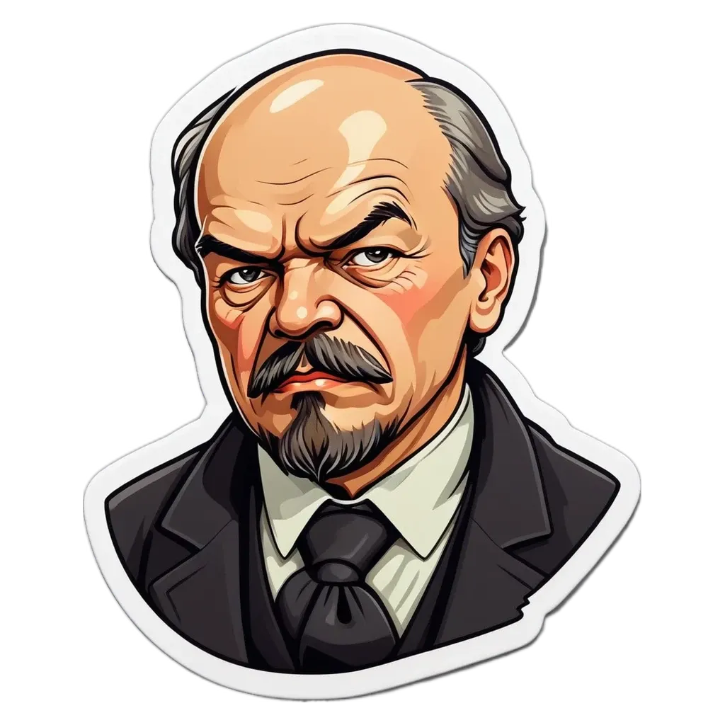 A sticker of a man with a mustache and a black suit.