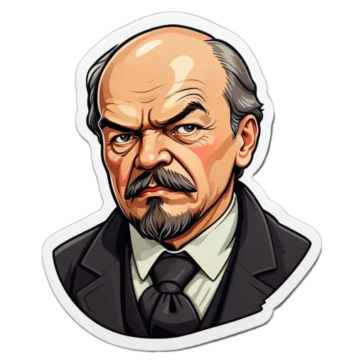 A sticker of a man with a mustache and a black suit.