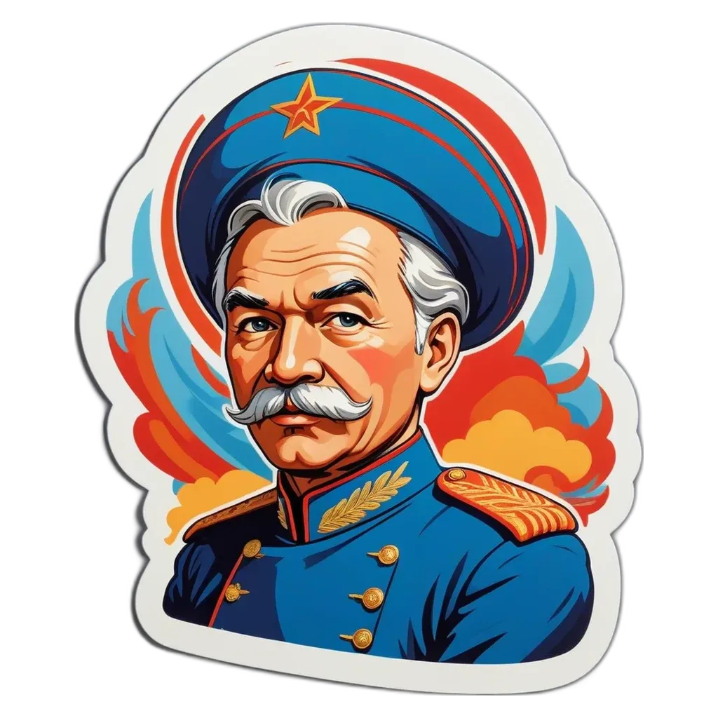 A sticker of a man with a blue hat and mustache.