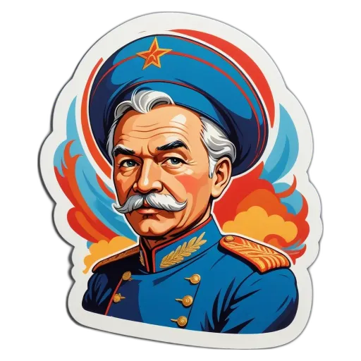 A sticker of a man with a blue hat and mustache.