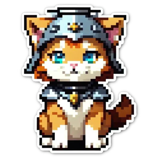 An orange and white cat in a helmet sticker.