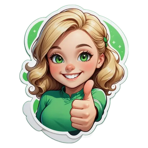 A sticker of a girl giving a thumbs up.