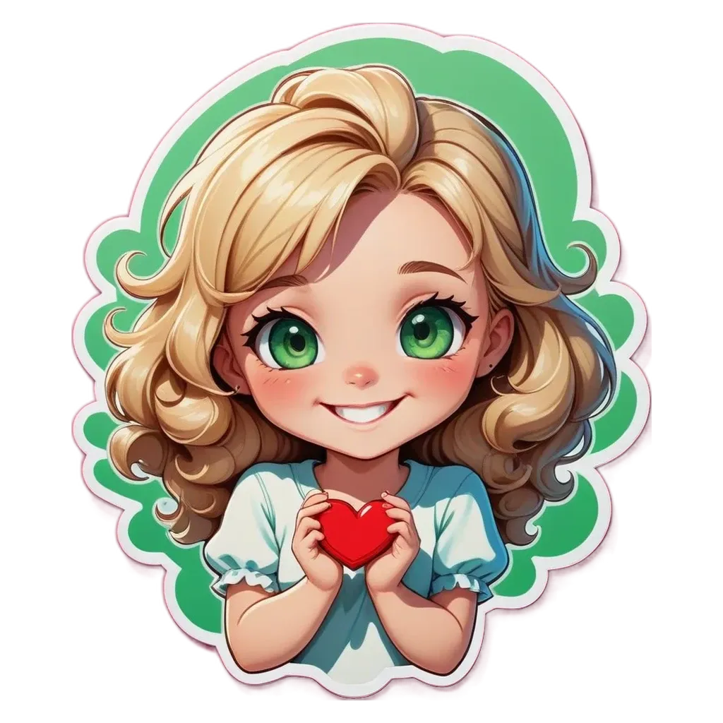 A cartoon character holding a heart.