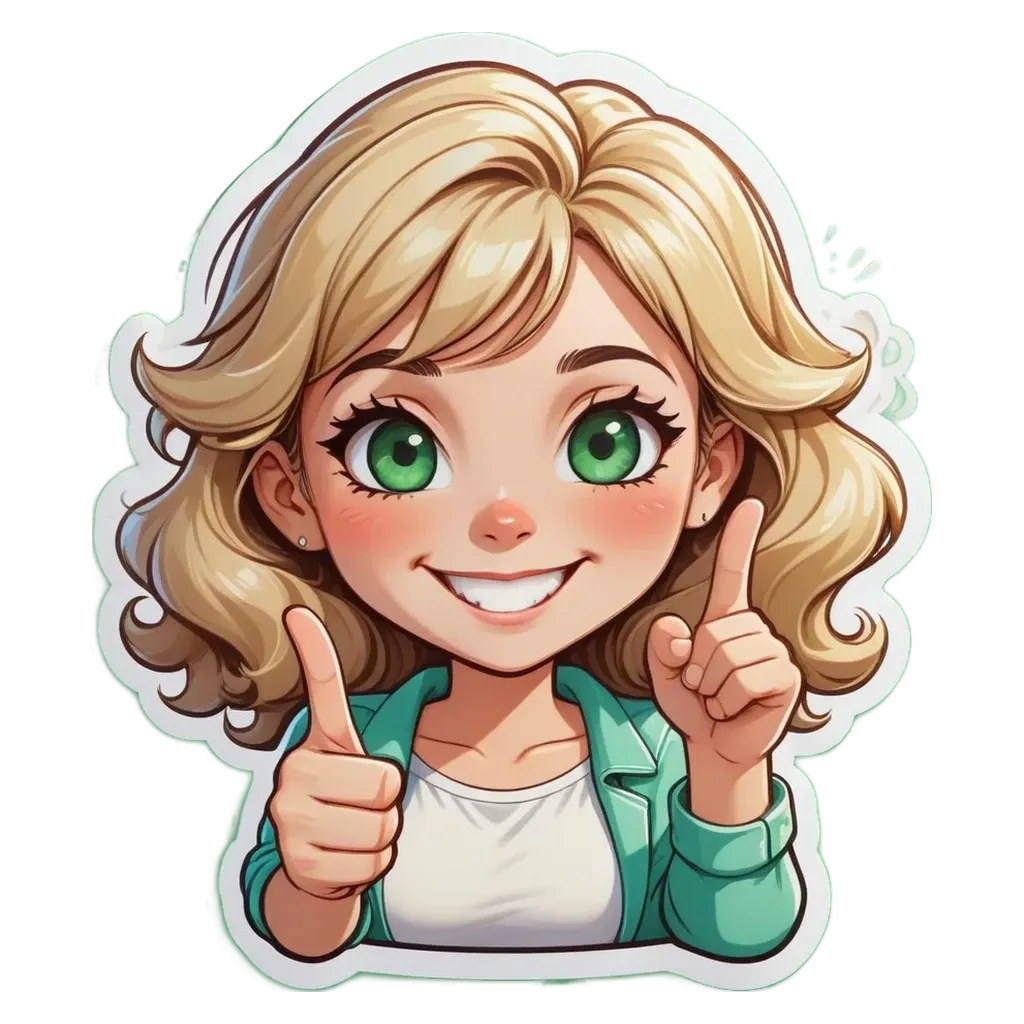 A sticker of a girl giving a thumbs up.