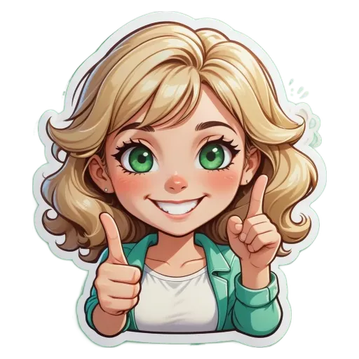 A sticker of a girl giving a thumbs up.