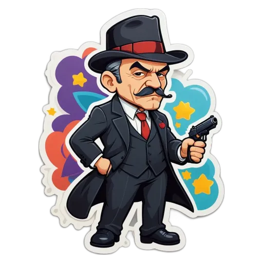 A cartoon depiction of a bad guy with a gun.