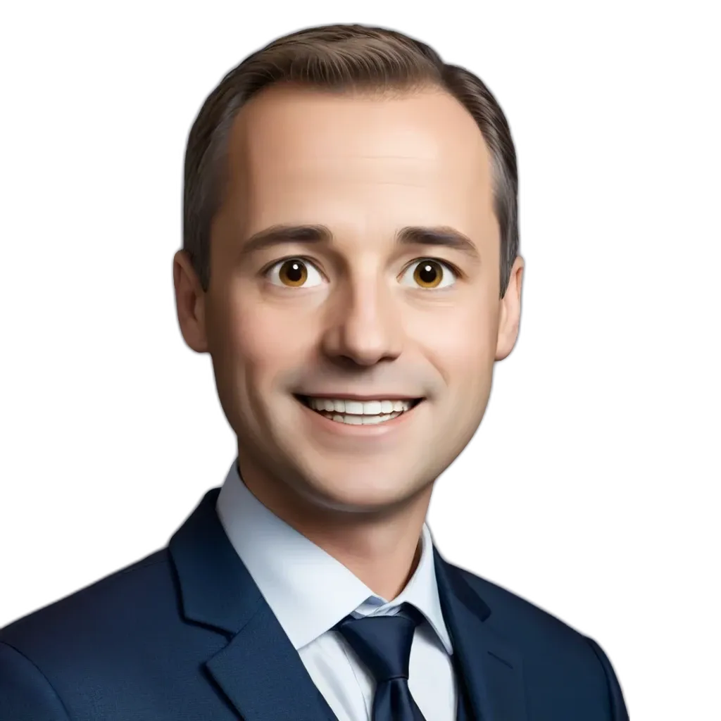A man wearing a blue suit and tie.