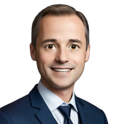 A man wearing a blue suit and tie.