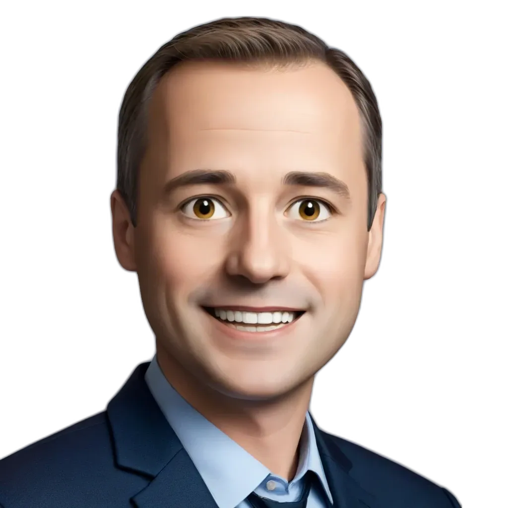 An artist has created a portrait of a man wearing a blue suit and tie.
