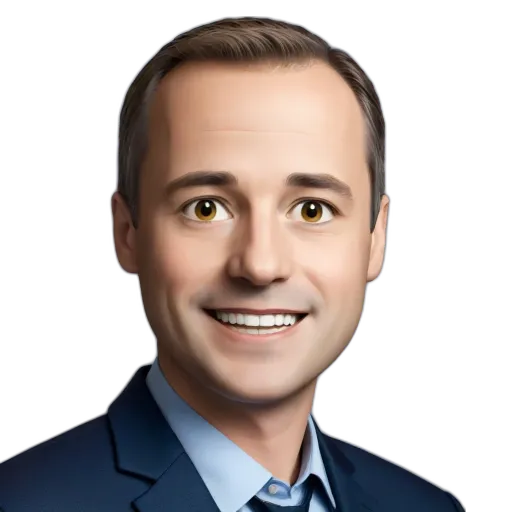 An artist has created a portrait of a man wearing a blue suit and tie.