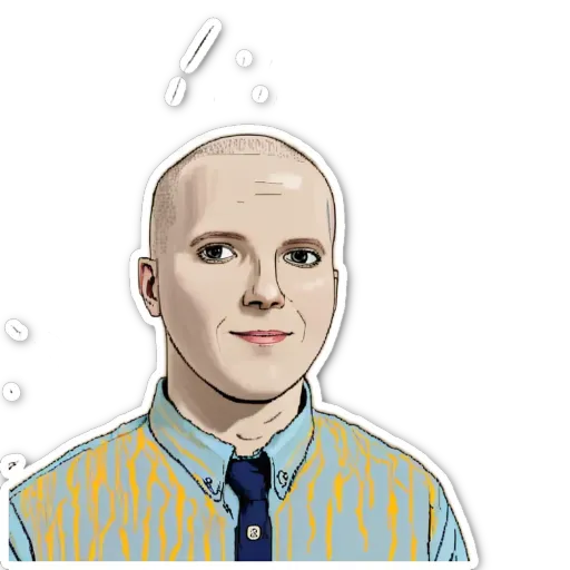 A very detailed and funny cartoonish drawing of a man with a blue shirt and tie.