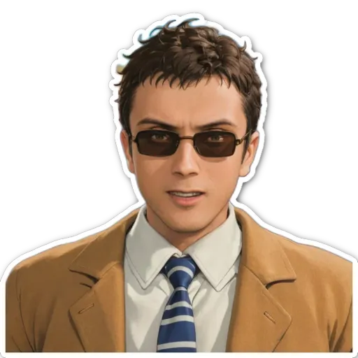 A young man wearing a striped tie and sunglasses.