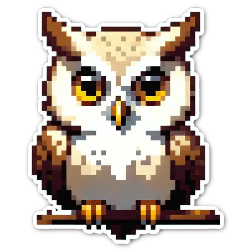An owl sticker in a black background.