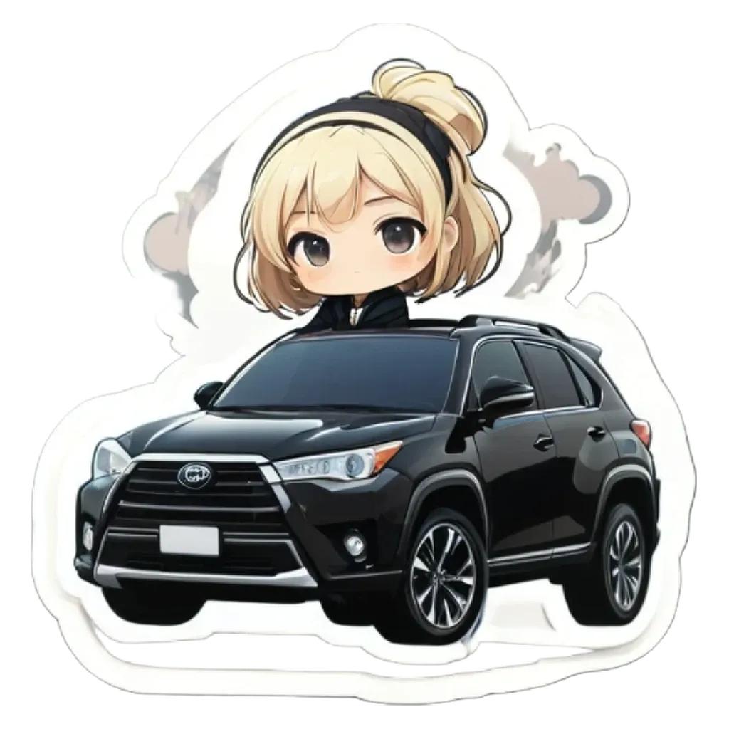 A black car with a girl in the front seat.