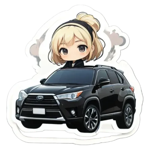 A black car with a girl in the front seat.