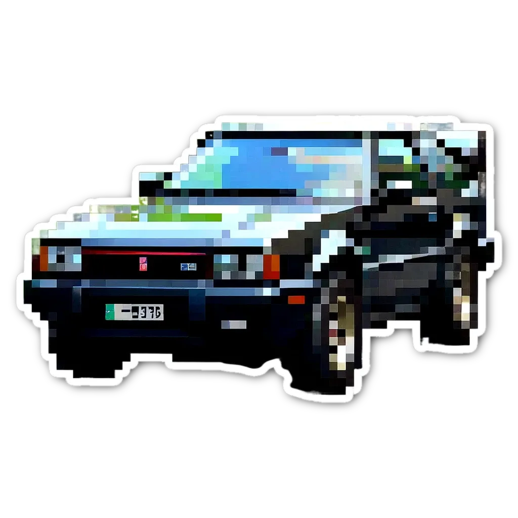A sticker of a car with license plate number 'A9 Ferguson'.