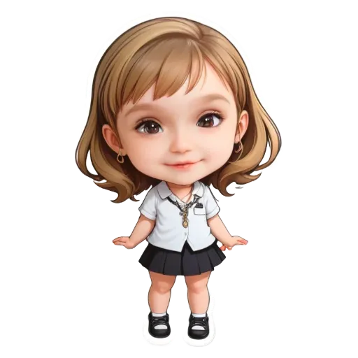 A sticker of a girl that is coloring a picture of a girl.