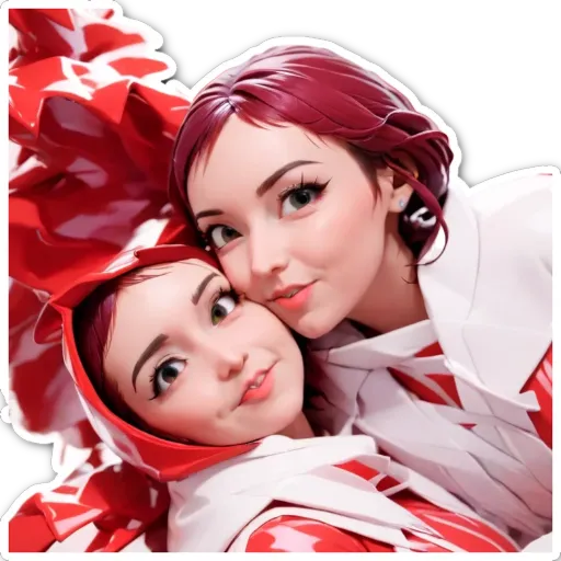 A picture of two girls wearing white and red clothing.