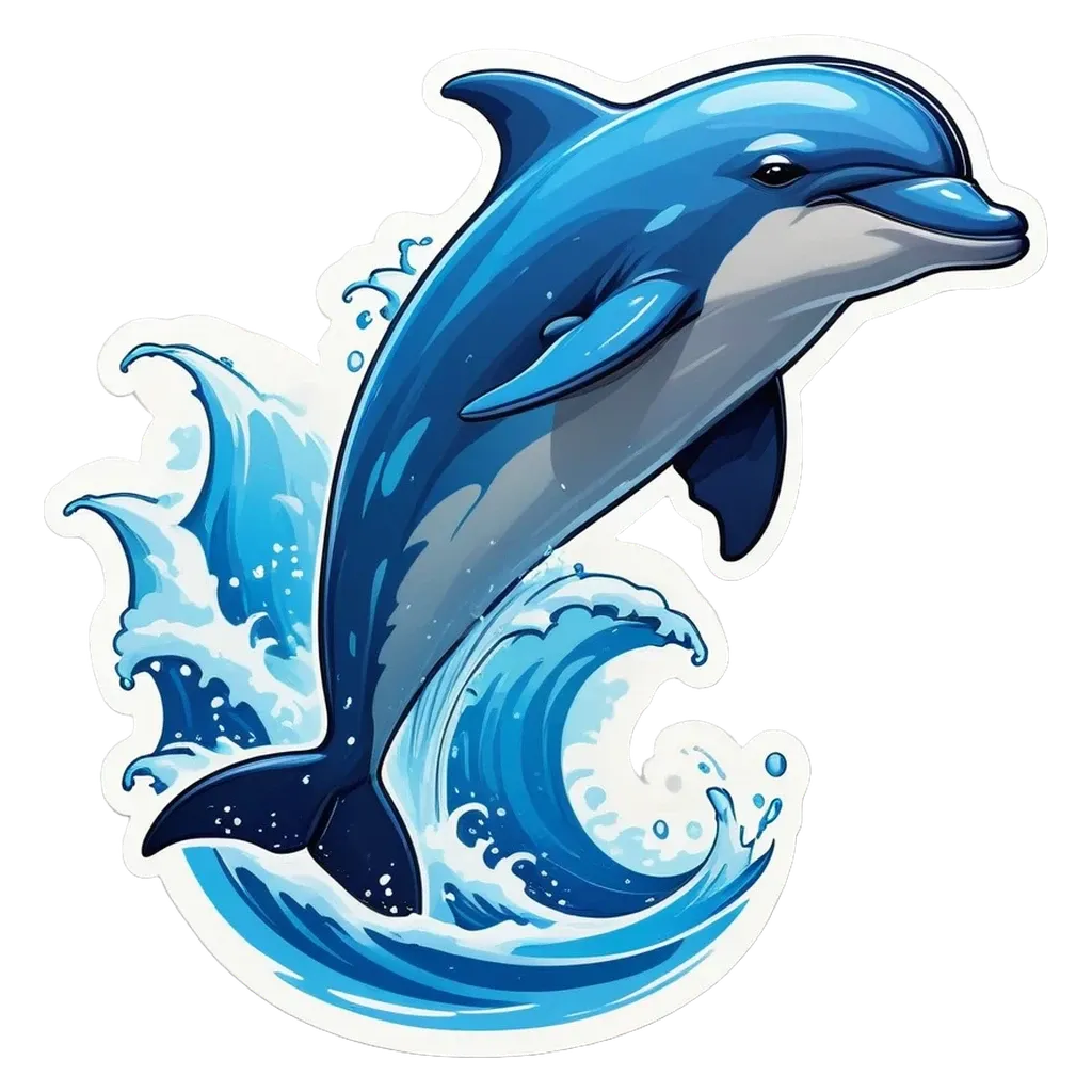 A dolphin sticker is on a black background.